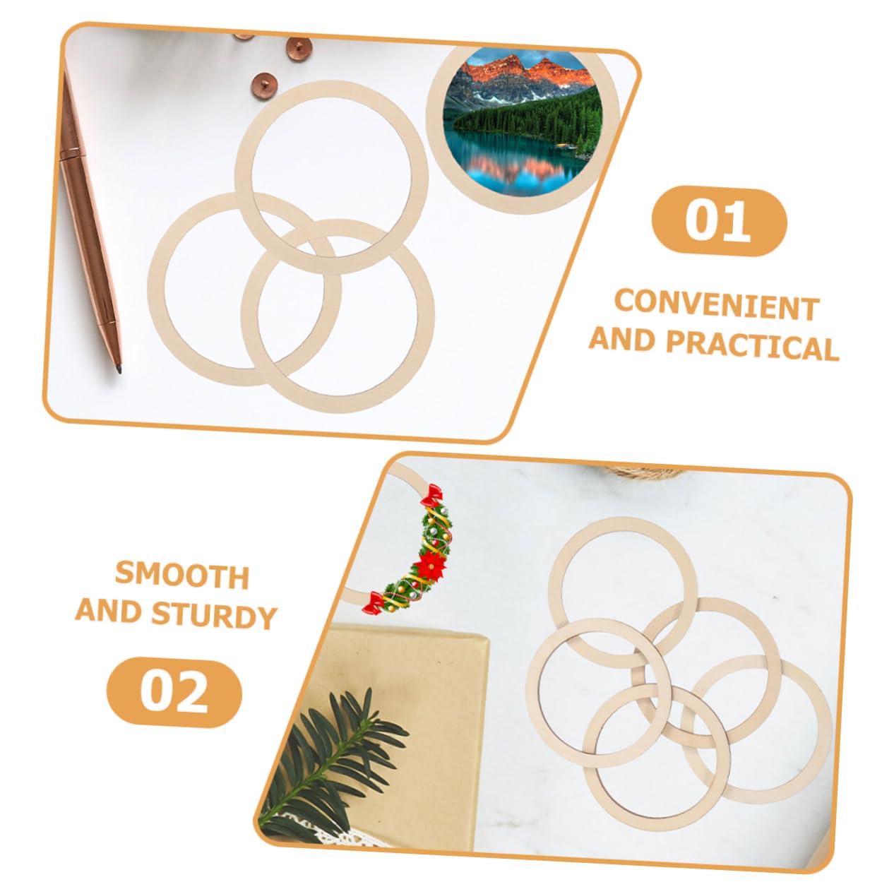 SEWACC 500 Piezas Astillas De Madera Circulares De Flores Círculos De Madera Aros Base Atrapasueños Aros Atrapasueños Anillos De Base De Aro De Bordado De Beige