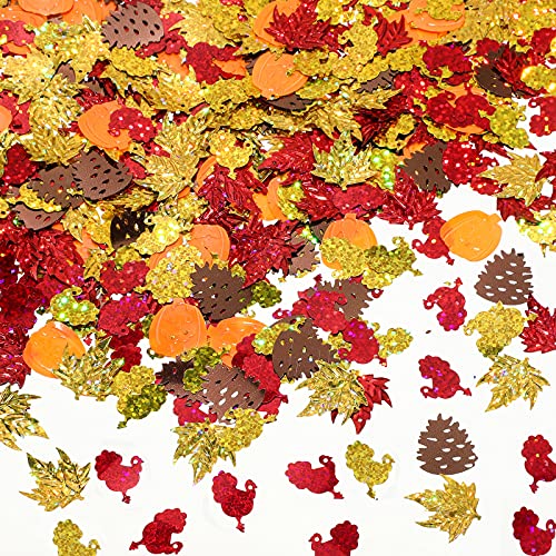 Thanksgiving Confetti Autumn Glitter Sequin Confetti Fall Maple Leaves Pumpkin Turkey Party Confetti Sprinkles Table Decorations for Thanksgiving Party Supplies, 2.1 oz