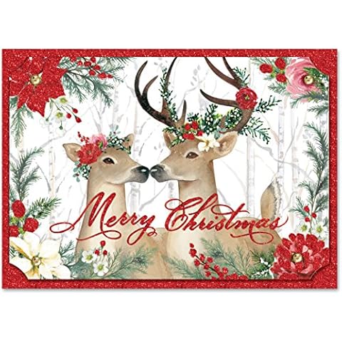 Punch Studio Deer Cheer Dimensional Holiday Boxed Cards Featuring 12 Embellished Cards and Envelopes (43357), Multi Cover