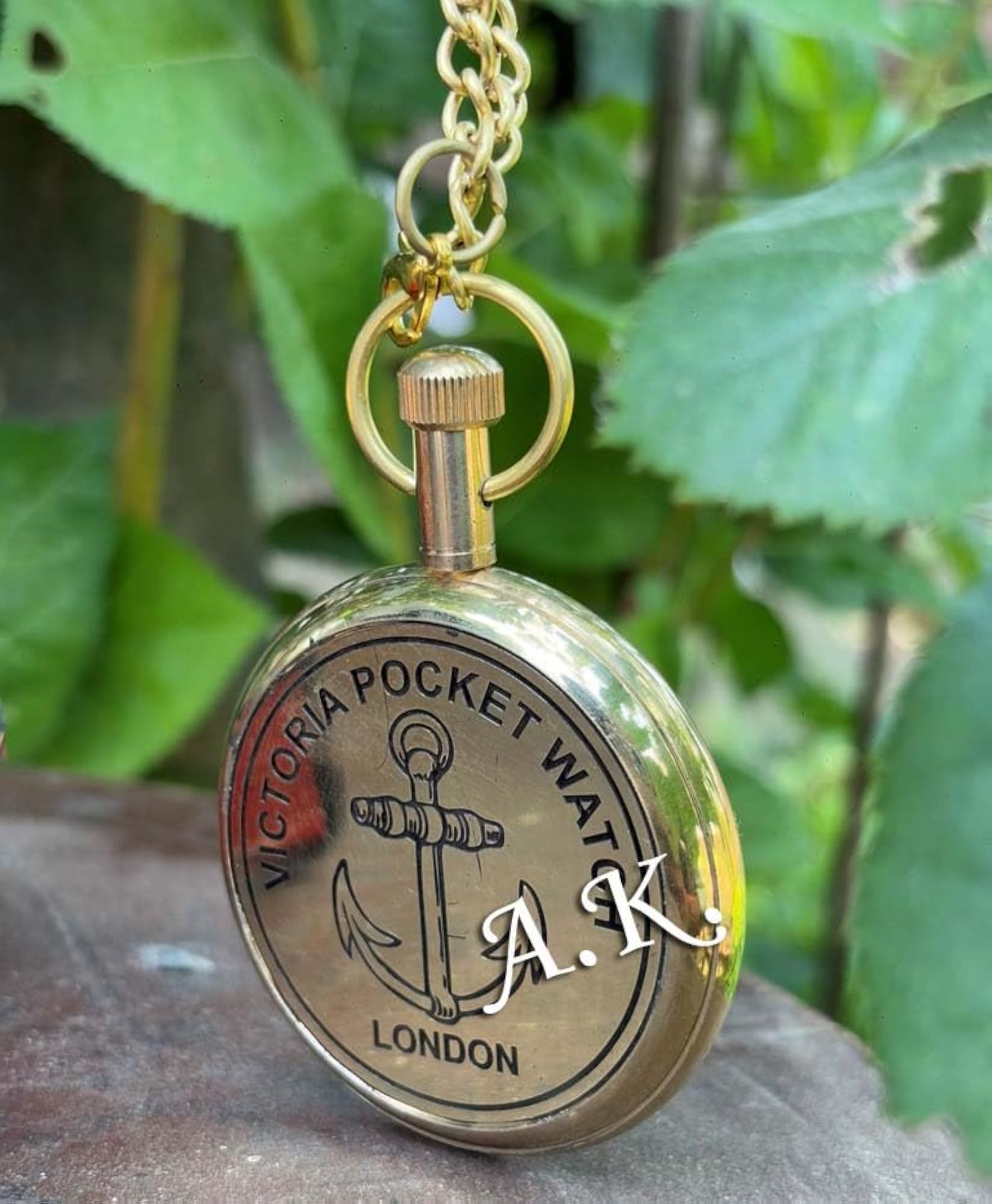 Antique Pocket Watch with Chain, Golden Finish