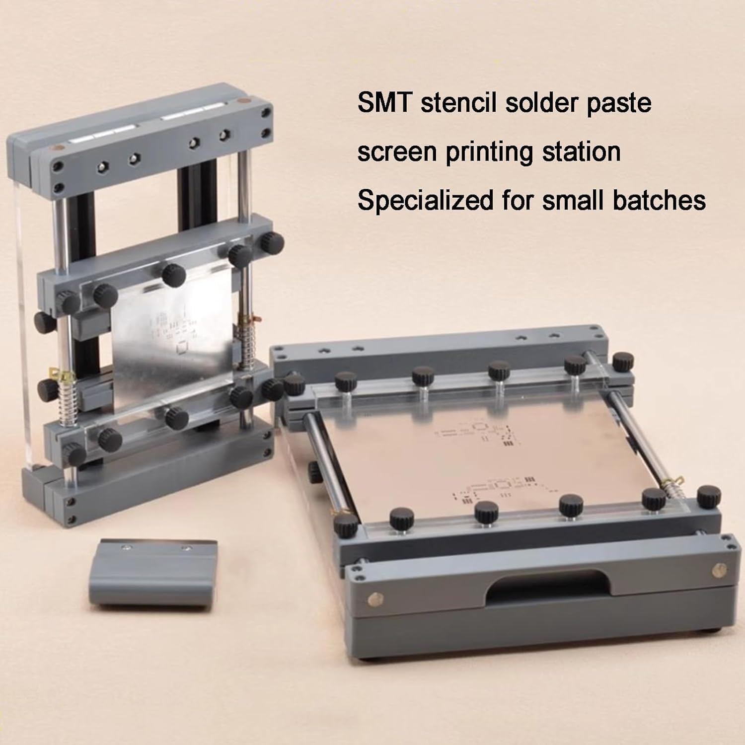 SMT - Mesa de impresión manual de pasta de soldadura, impresora de plantillas de PCB con marco ajustable, posicionamiento preciso para aficionados y fabricación de PCB de negocios pequeños (150 x 150