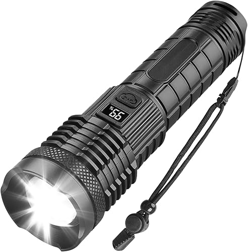 Linterna recargable alta potencia de 18000 lúmenes, pantalla LED, enfoque ajustable, carga USB, 5 modos, linterna LED impermeable IPX4 para