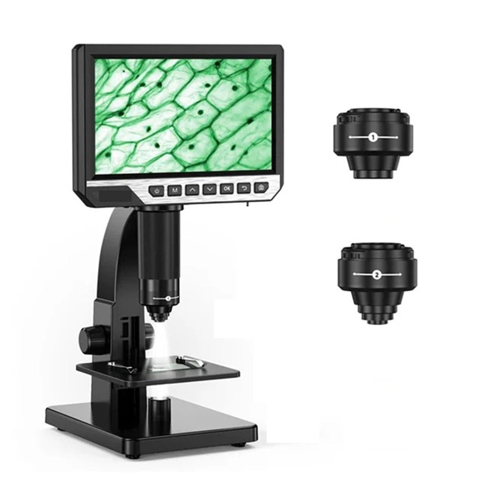 Microscopio, Telescopio digitale 2000X 7" IPS 12MP 1080P Telecamera for laboratorio biologico con doppio obiettivo,Prodotti scientifici e da laboratorio