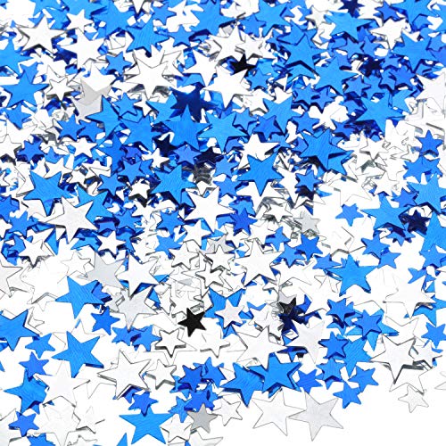 Image of Hestya 60g Star Confetti Glitter Table Confetti Metallic Foil Stars for Party Wedding Festival Decorations(Blue Silver,10mm and 6mm)
