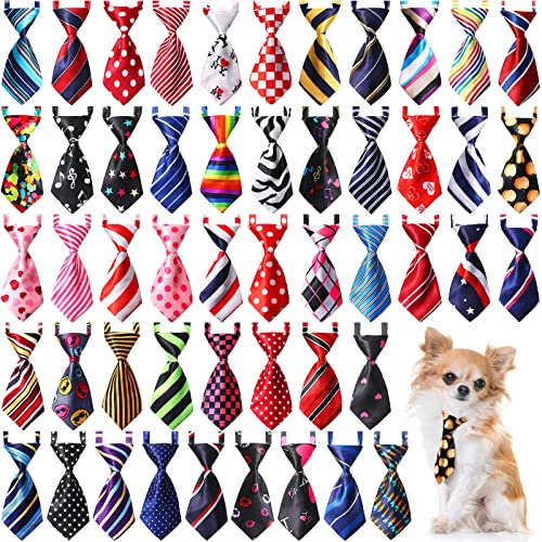 Sadnyy 50 Pcs Dog Neck Tie Adjustable Cat Collars Assorted Patter Puppy Bow Ties Grooming Accessories for Small Pet Dogs Cats Birthday Photography Favor(Elegant Color)