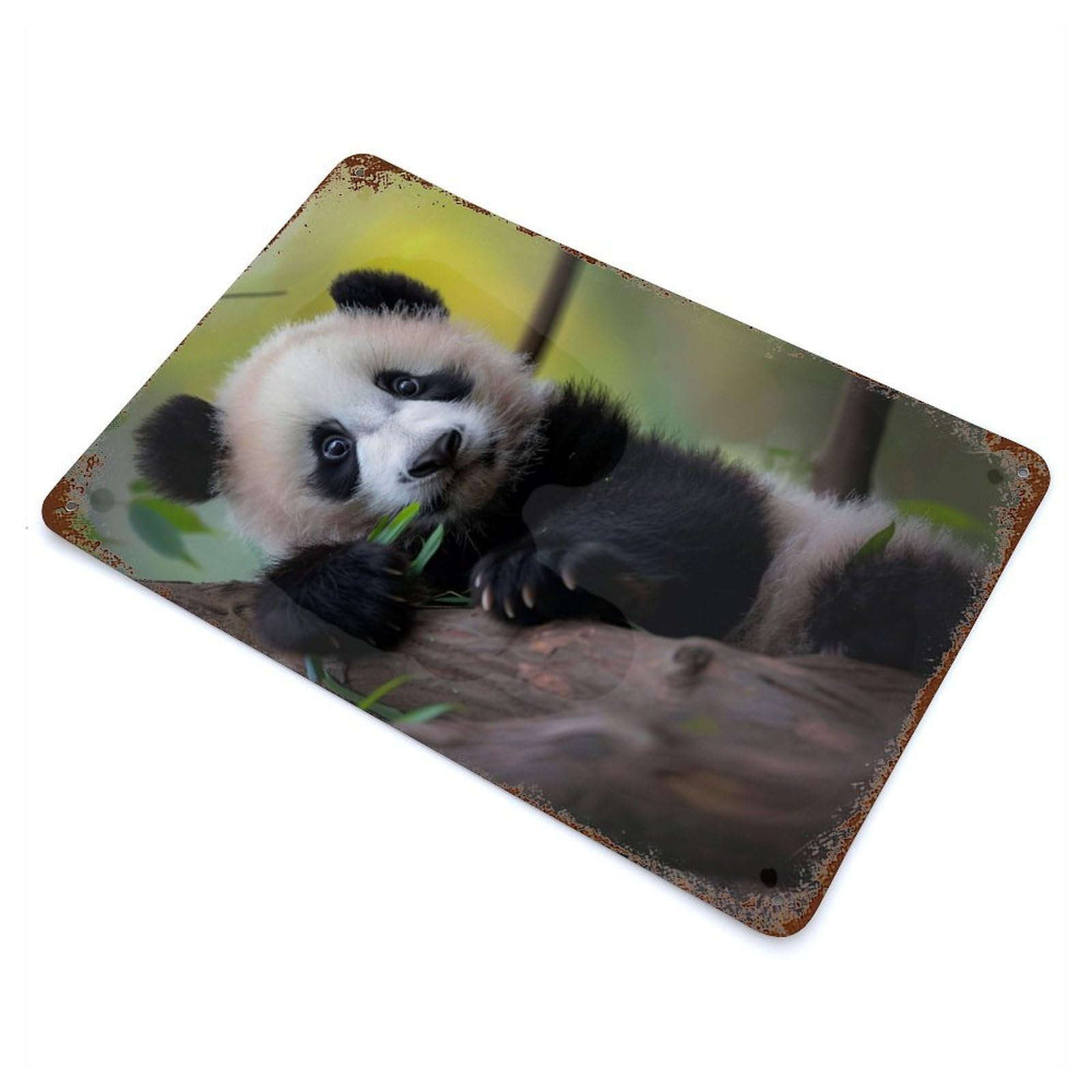 Decorative Tin Sign Panda 11.8"x7.9", Novelty Wall Decor for Shed, Workshop And Garage Wall Decor