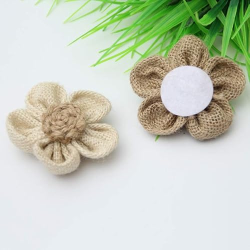 Miniatura 3 de Abaodam 10 Uds. Flores de arpillera natural hechas a mano de arpillera de yute rosa de arpillera para manualidades, decoración de boda, estilo 5