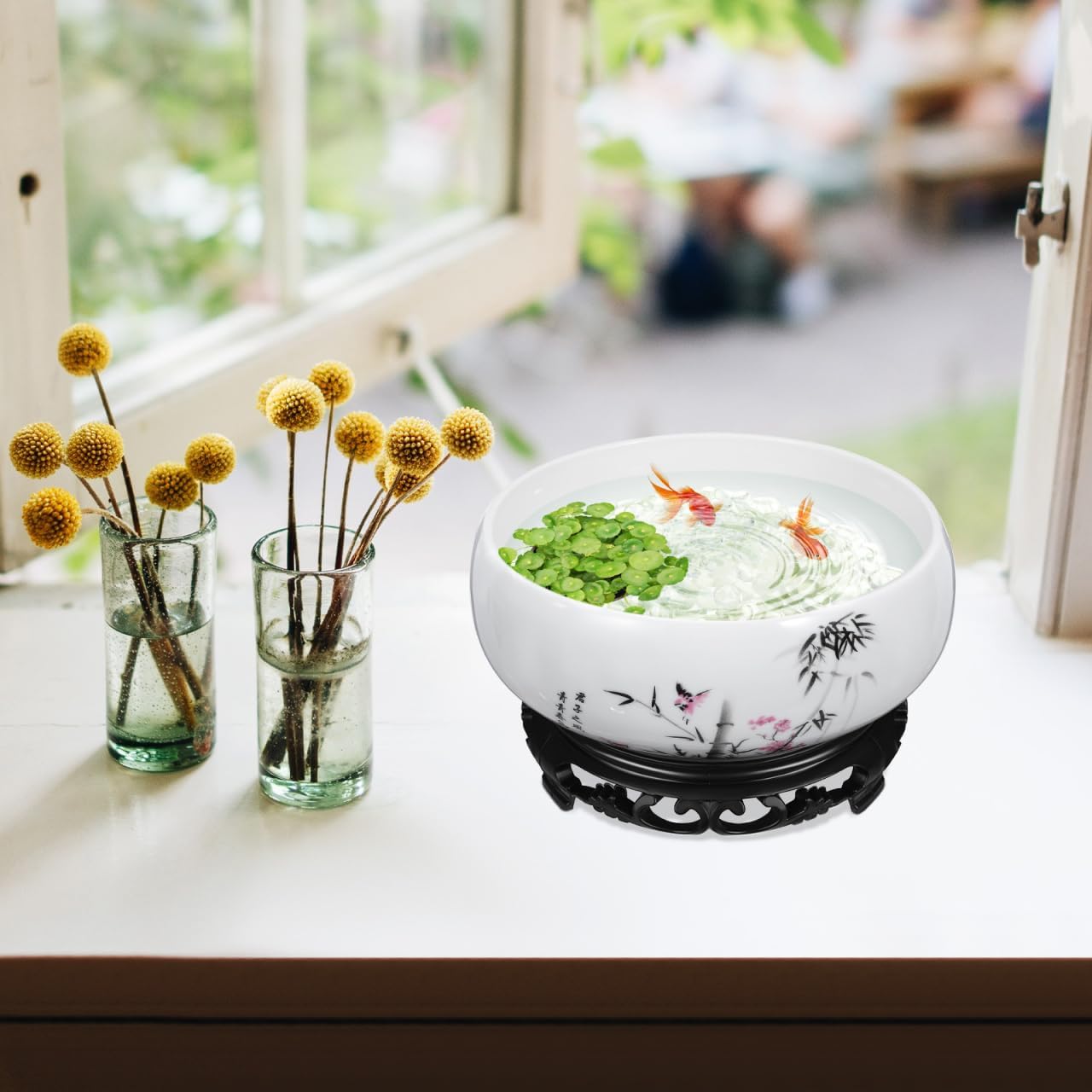 Angoily Lotus Bowl Planter, Water Lily Bowl, Water Lily Pot, Ceramic Planter Pot, Round Ceramic Hydroponic with Plastic Base, Classic Pottery Container for Indoor Plant Storage Decorative Home Office