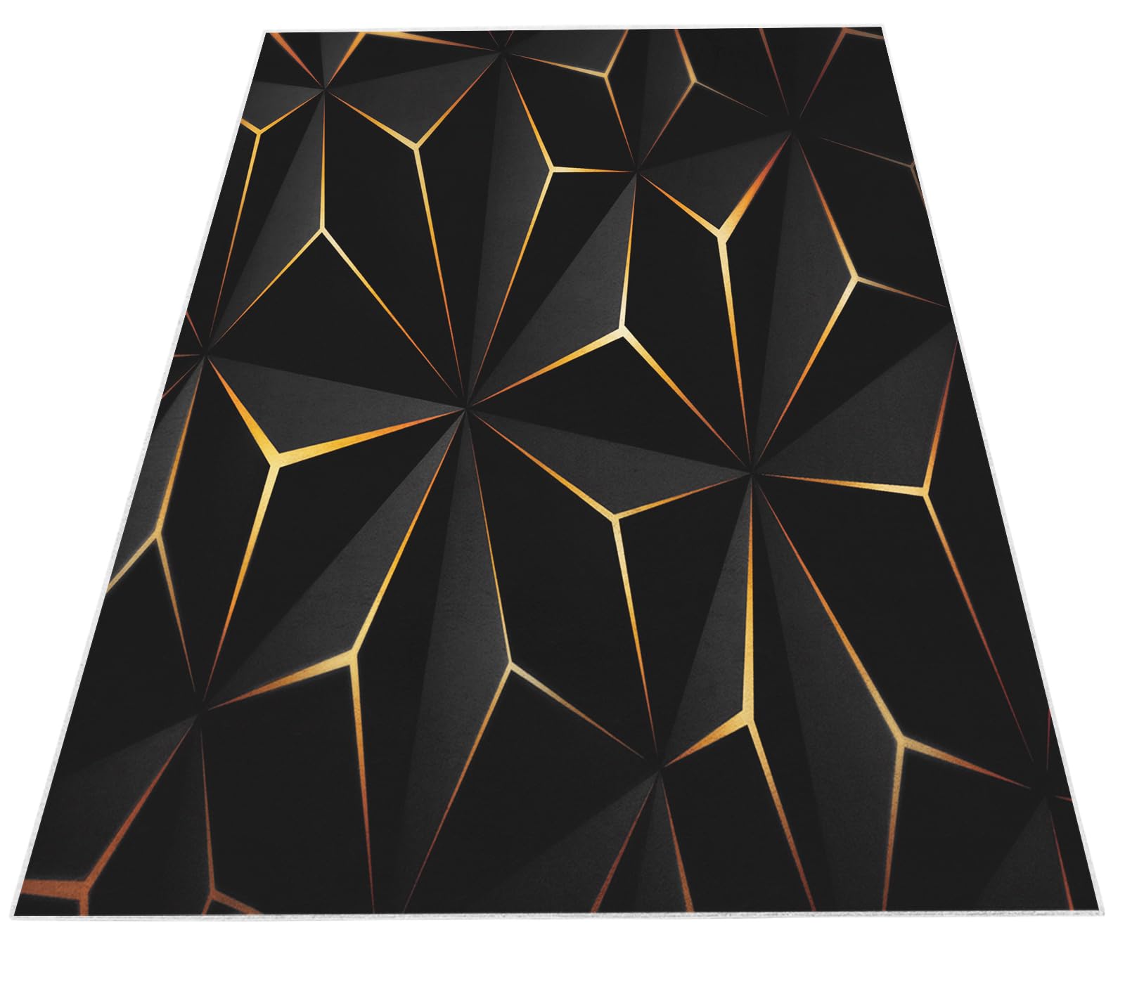 Amazon | カーペット ラグ 黒の幾何学模様 140 x 200cm 洗える ラグ