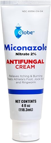 Globe Crema antifúngica tópica de nitrato de miconazol al 2% (tubo de 4 onzas) para pie de atleta, picor deportista, alivio de la tiña de acción