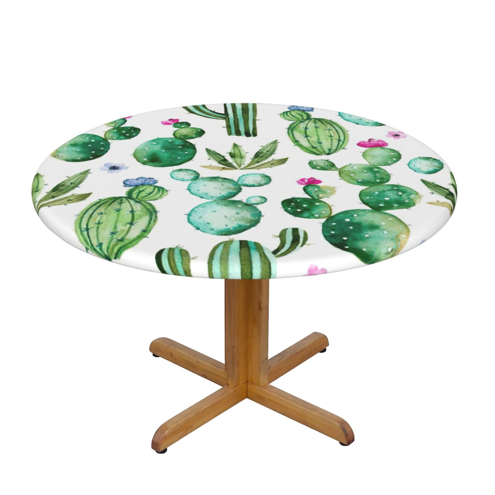 Cactus Flower Print Wipe Clean Oval Tablecloth Stain-Resistant Dining Table Accessories Table Protector For Home