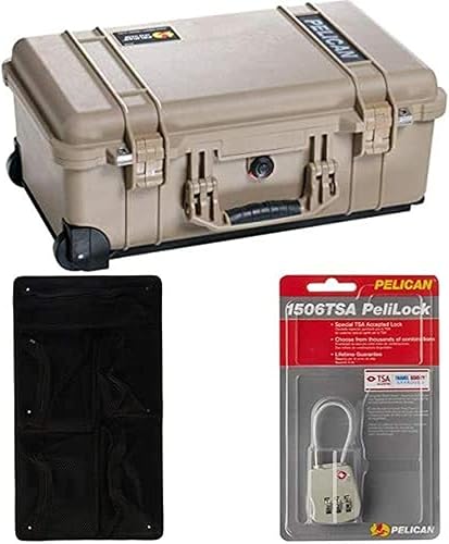 Pelican Select Bundle - Funda Pelican 1510 con espuma (bronceado desierto) más organizador de tapa 1510 y cerradura TSA