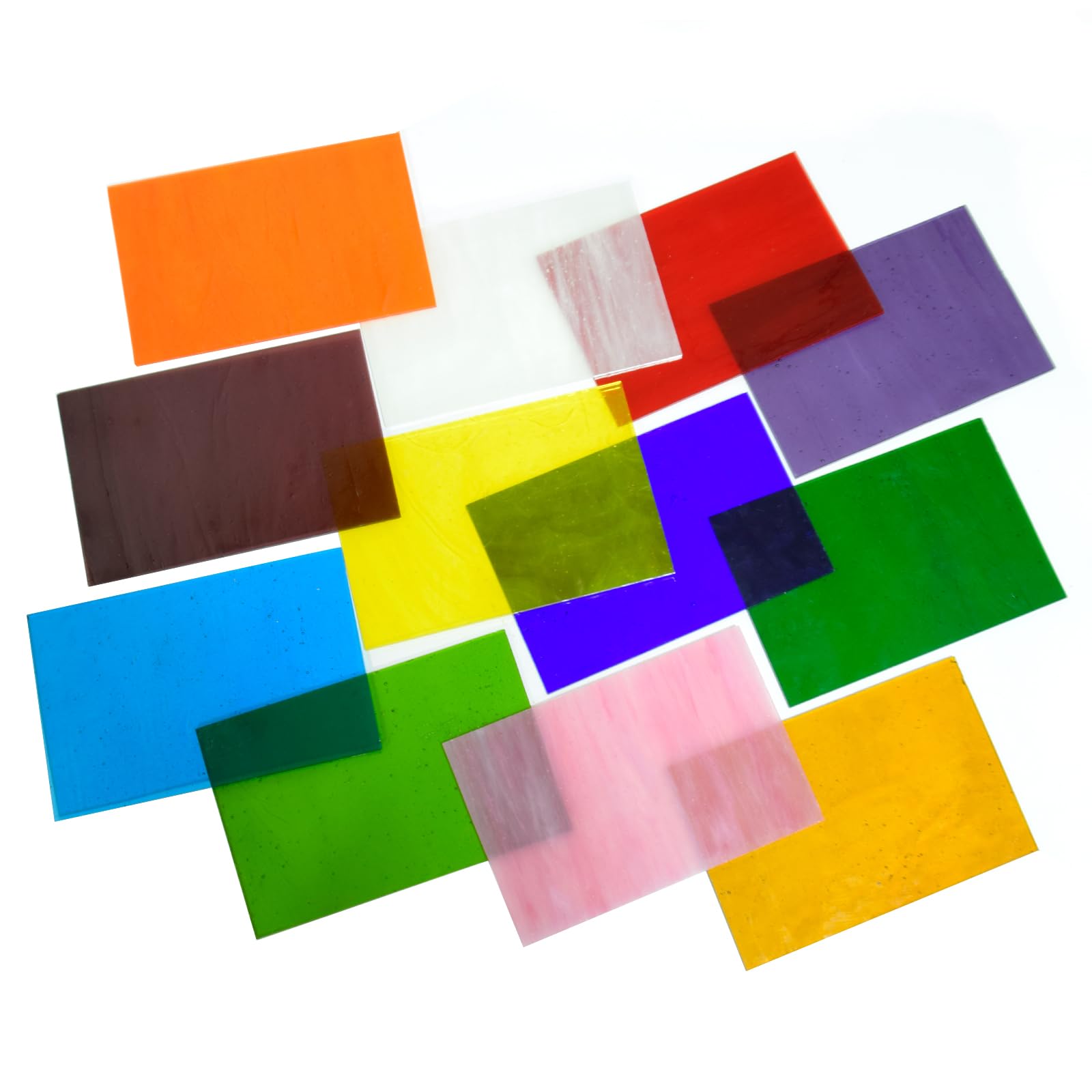 Hojas de vidrio de color de texturas mixtas de 4 x 6 pulgadas de vidrio de catedral para manualidades y fabricación de mosaicos, 6 x 4 pulgadas, 12 texturas variadas (transparente-A)