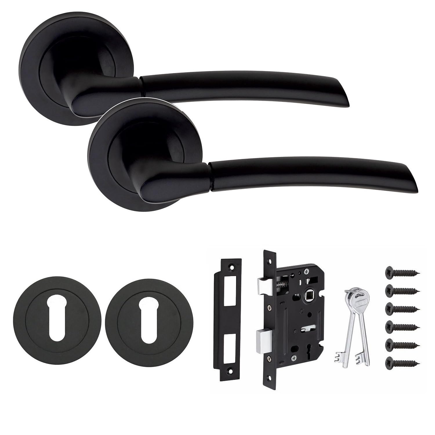 Golden Grace Indiana Matt Black Door Handle Pair - 3 Lever Mortise Lock - Key Hole - Modern Style