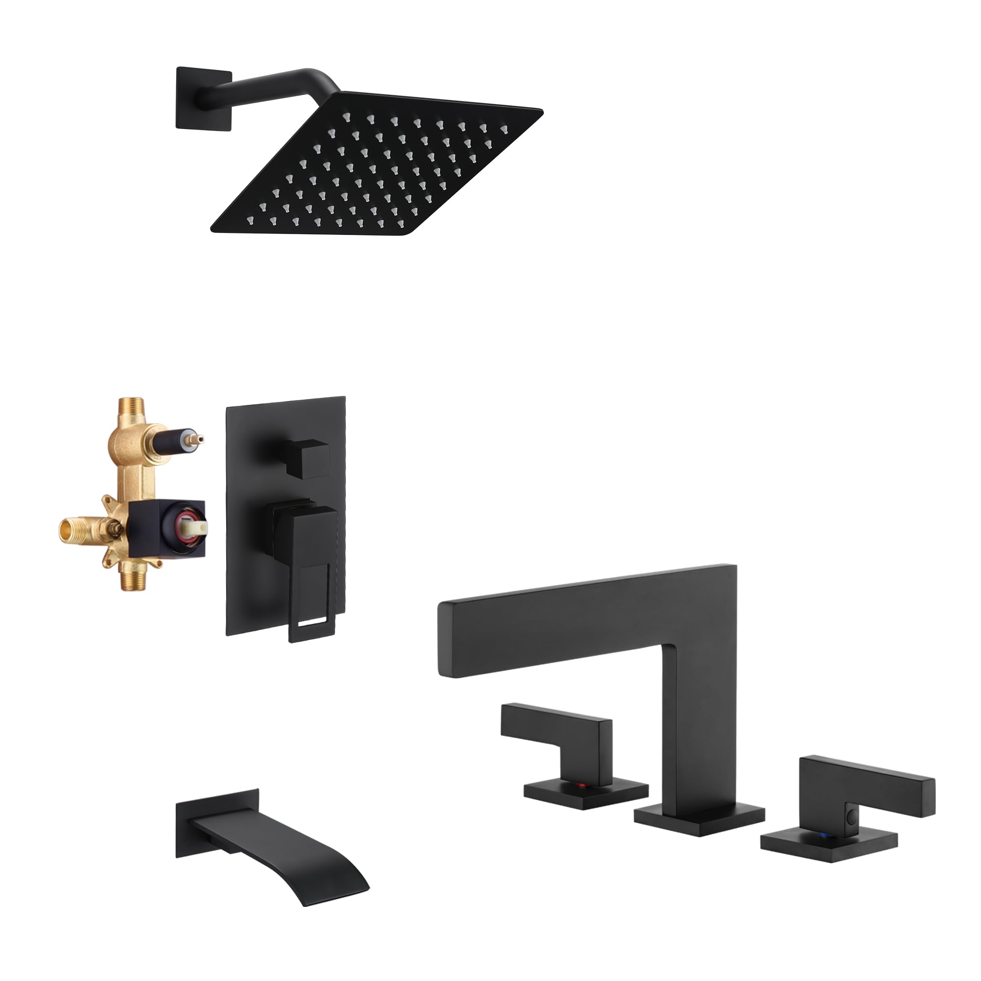 Jnfidosr Widespread Bathroom Sink Faucet S1419w-Mb + Tub And Shower Faucet S3229dw-B