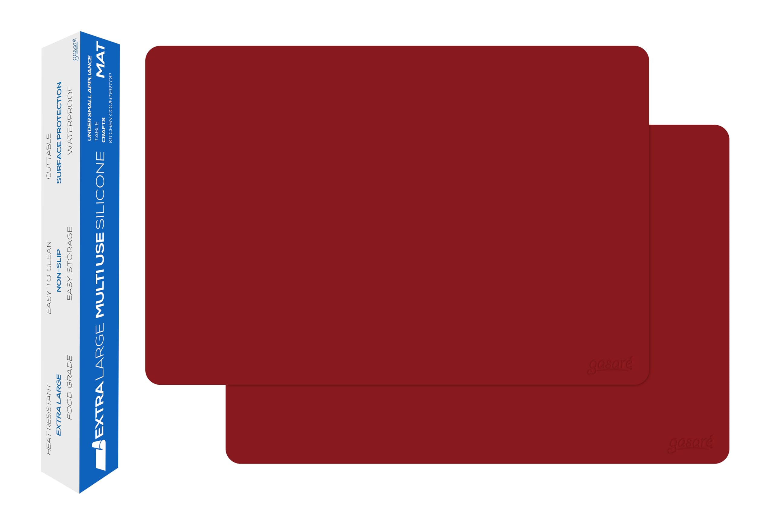 GASARÉ, Set of 2, Extra Large, Thick, Silicone Mats for Kitchen Counter, Heat Resistant Mats, Countertop Protector, Non-Slip, Easy to Clean, 25 x 17 Inches x 1.4mm, Red