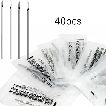 Sterilized Disposable Body Piercing Needles, 40 pcs 12G 14G 16G 18G Mixed Sizes Piercing Tool, for Ear, Nose Piercing, Tongue and Lip Piercing
