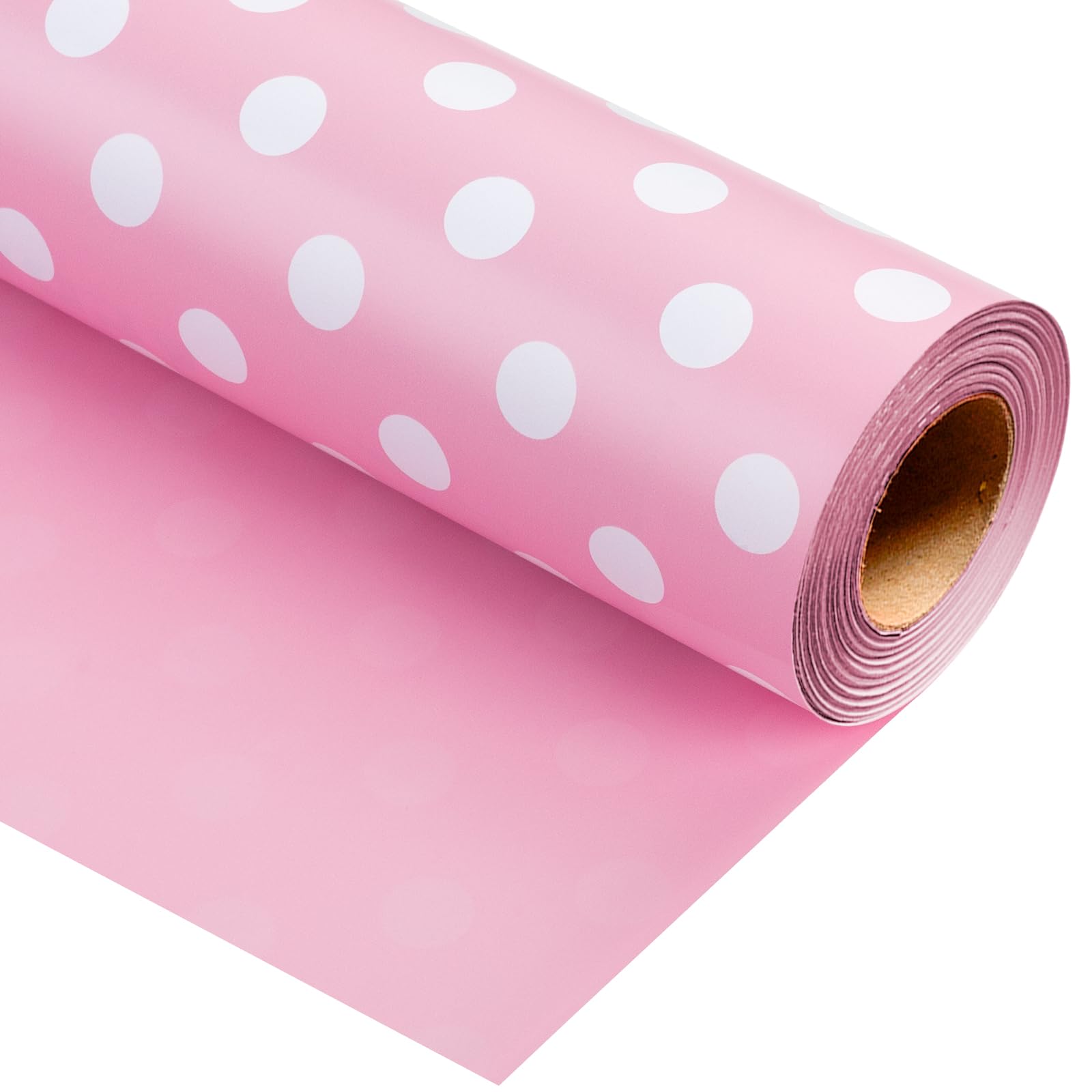 Burymento Pink and White Dots Wrapping Paper, Reversible Pink Gift Wrap for Birthday, Valentines, Mothers day, Graduation, Wedding, Fathers day, Baby Shower, Christmas (17in x 32.8ft)