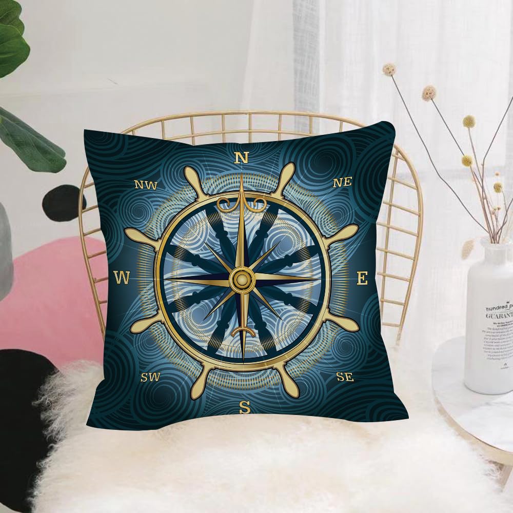 Hyosxw Navigation Golden Compass With Wind Rose And - A5 Cushion Cover,Throw Pillow Case Home Decorative For Living Room Bedroom Sofa Chair 18X18 Inch,Navigation Golden Compass With Wind Rose And Helmet On Undulating Maritime Surf,Pillowcase 45X45cm
