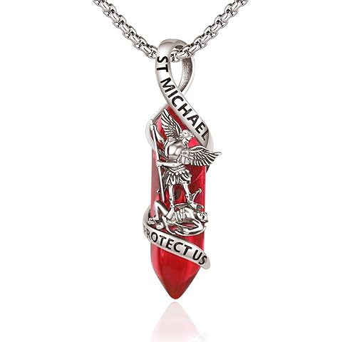 Christmas Gifts for Men Women, 925 Sterling Silver St Michael Necklace Healing Crys...
