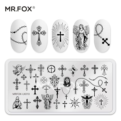 Miniatura 8 de MR.FOX Juego de platos de estampado de uñas, 8 piezas de plantillas de sellos de uñas para mujeres con un montón de imágenes
