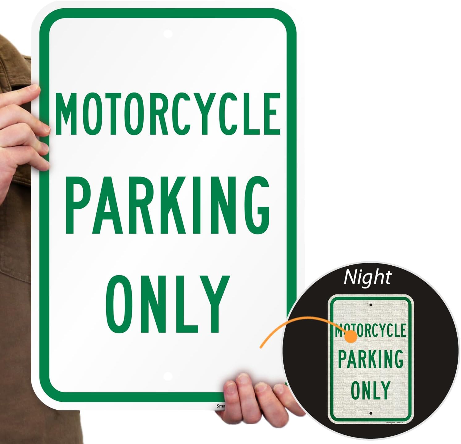 SmartSign (Pack of 2) 18 x 12 inch "Motorcycle Parking Only" Sign, 120 mil Thick Aluminum Composite (ACM), Engineer Grade Reflective Material, Green and White, Made in USA