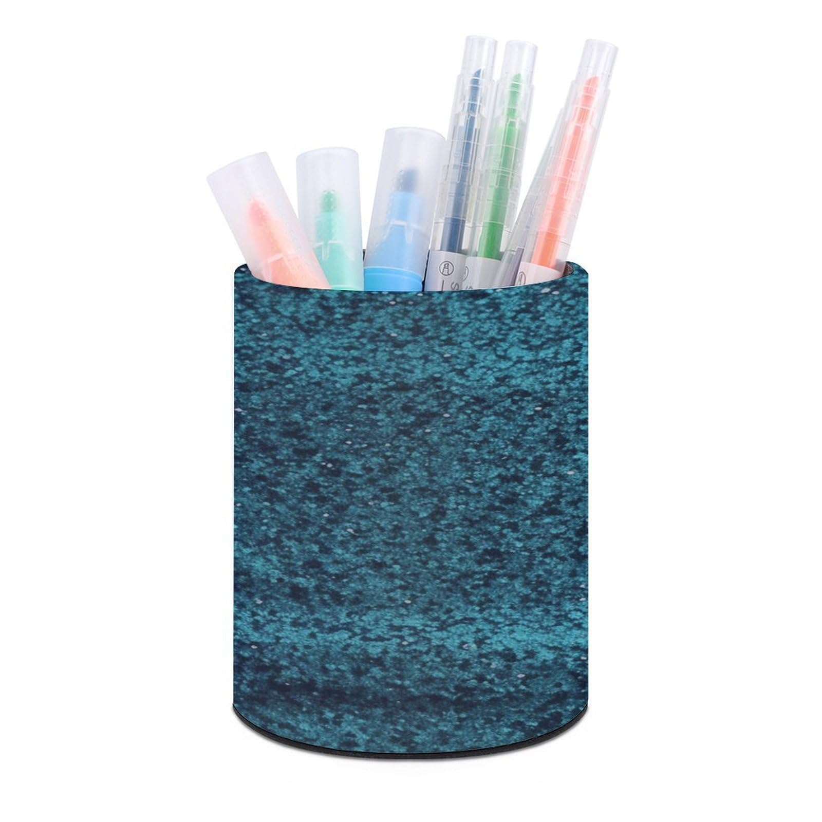 VstaDank Teal Glitter Pen Holder Round Pencil Holder Cup Pen Container PU Leather Desk Organizer Stand Decorative Brush Scissor Holder Decoration Office Desk Home (3.1 x 3.9 inch)