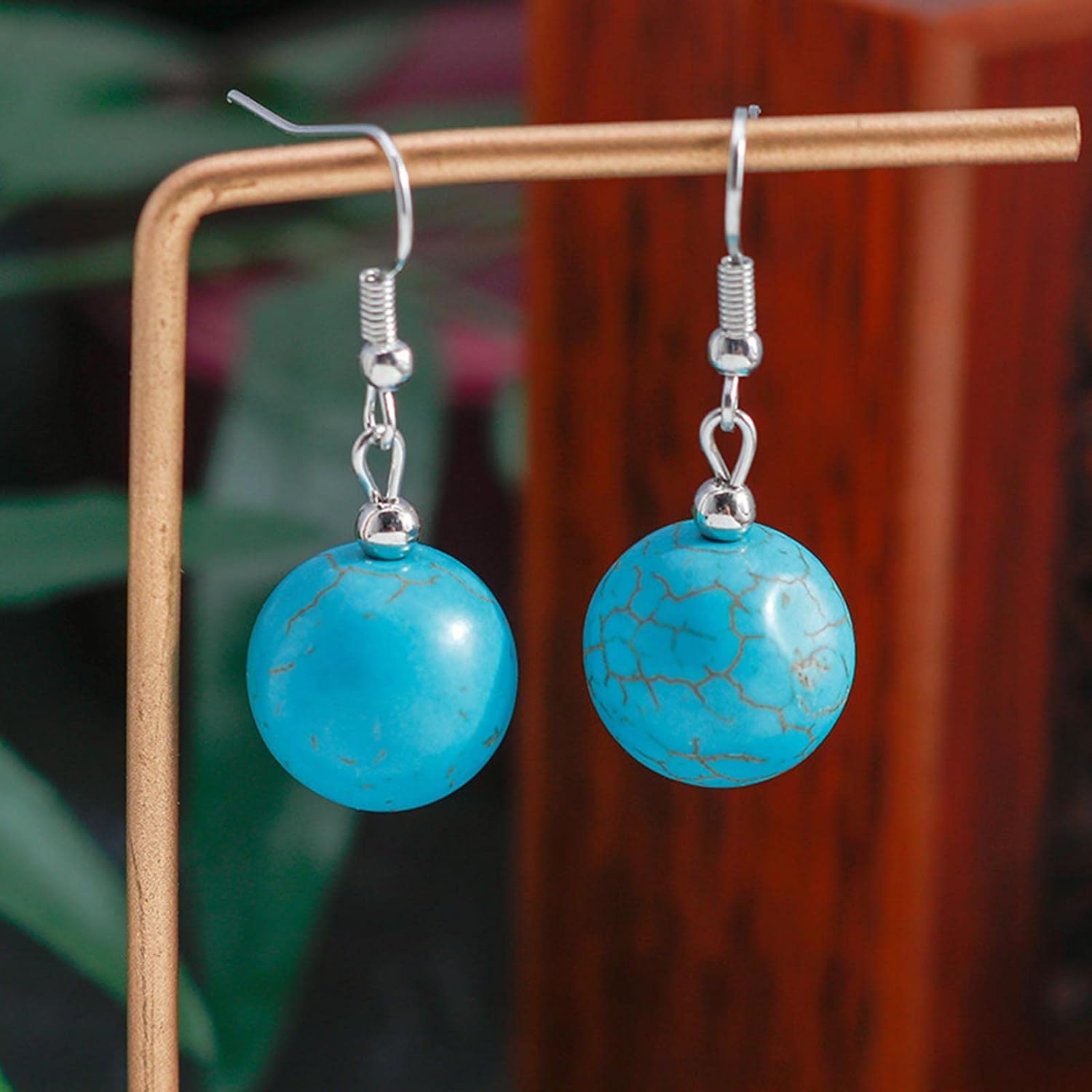 YienDoo Boho Turquoise Heart Drop Dangle Earrings Vintage Western Ethnic Turquoise Stone Hook Earrings Statement Big Love Heart Earrings Jewelry for Women - Image 3