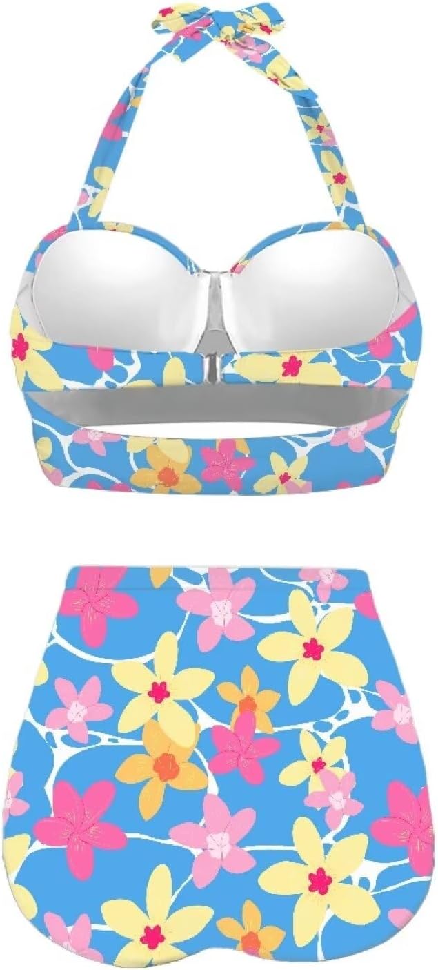 Suobstales Tummy Control Swimsuit for Women Two Piece High Waisted Bikini Sets Beach Swimwear Hanging Neck Bathing Suit