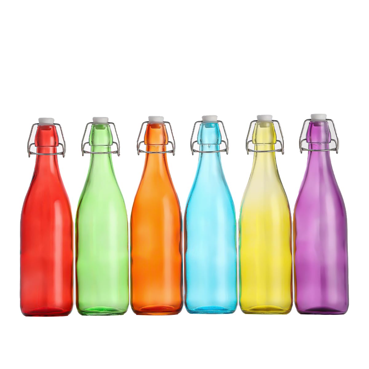 simpa Vintage Style Mix Colour Glass Bottles with Swing Top Lids. Round 750ml Bottles - Set of 6
