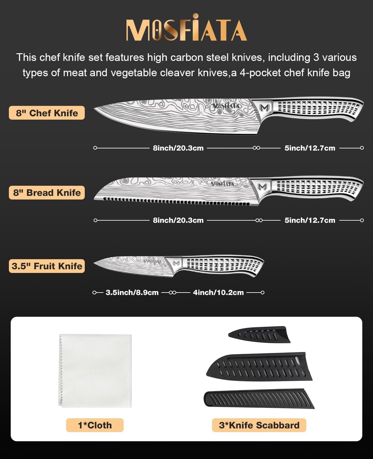 MOSFiATA 6pcs knife set，Japanese Stainless Steel Knife Sets for Kitchen with Oxford cloth storage bag Dishwasher Safe, For Outdoor - Image 2