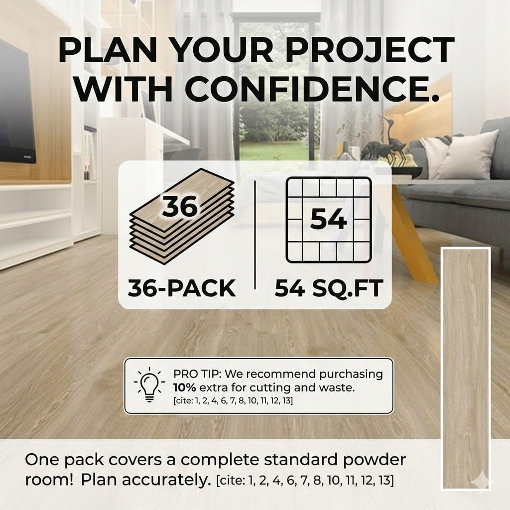Peel and Stick Vinyl Plank Flooring Waterproof 36-Pack 54 Sq.Ft Wood Grain Self Adhesive Rigid Floor Tile for Bedroom Kitchen Office (Honey, 36x6in)