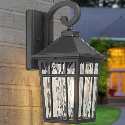 Darkaway Outdoor Wall Lights for House, Exterior Lighting Fixtures Wall Mount Outside Porch Lights Waterproof Black Outdoor Sconce Lights with Water Ripple Glass for Patio Garage Front Door