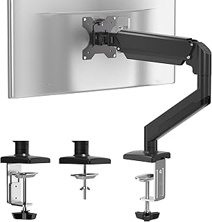 Charmount Single Monitor Arm Desk Mount,Snap On Installation Monitor Stand with Gas Spring ,13 to 32 Inch Adjustable Full Motion Swivel Vesa Mount with C-Clamp & Grommet Base Max Vesa 100 X100mm Fits 4.4-19.8lbs Lcd Led Computer Monitor
