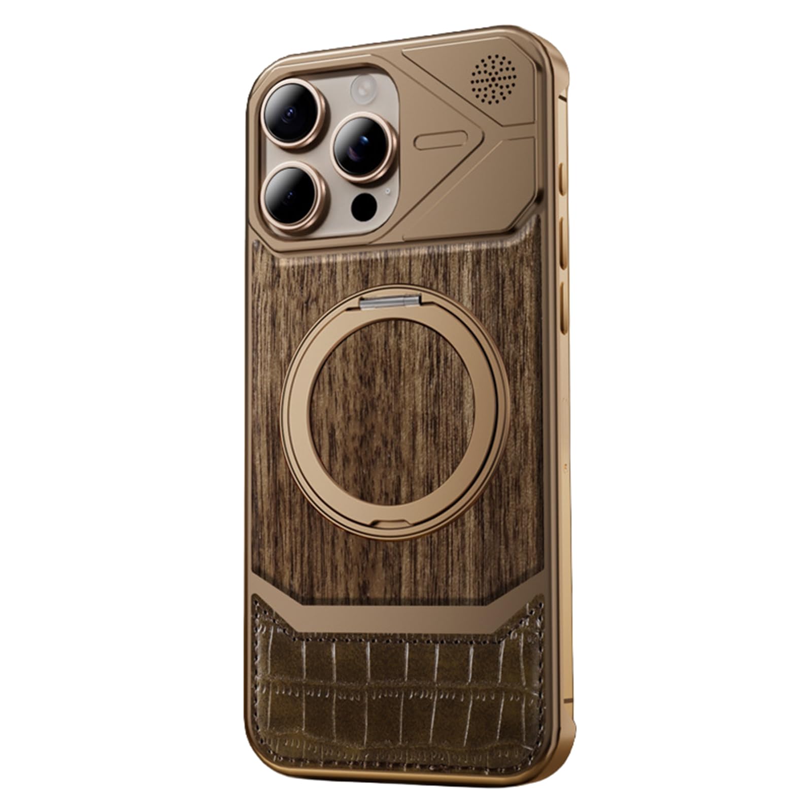 Housse iPhone 17 Pro Max sans cadre pour visionnage mains libres en or