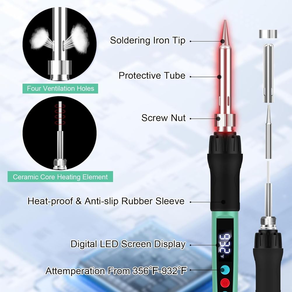 Tassteen Soldering Iron Kit, 100W with LED Digital Display, Adjustable Temperature 300-1200°F Electronic Soldering Kit US Plug