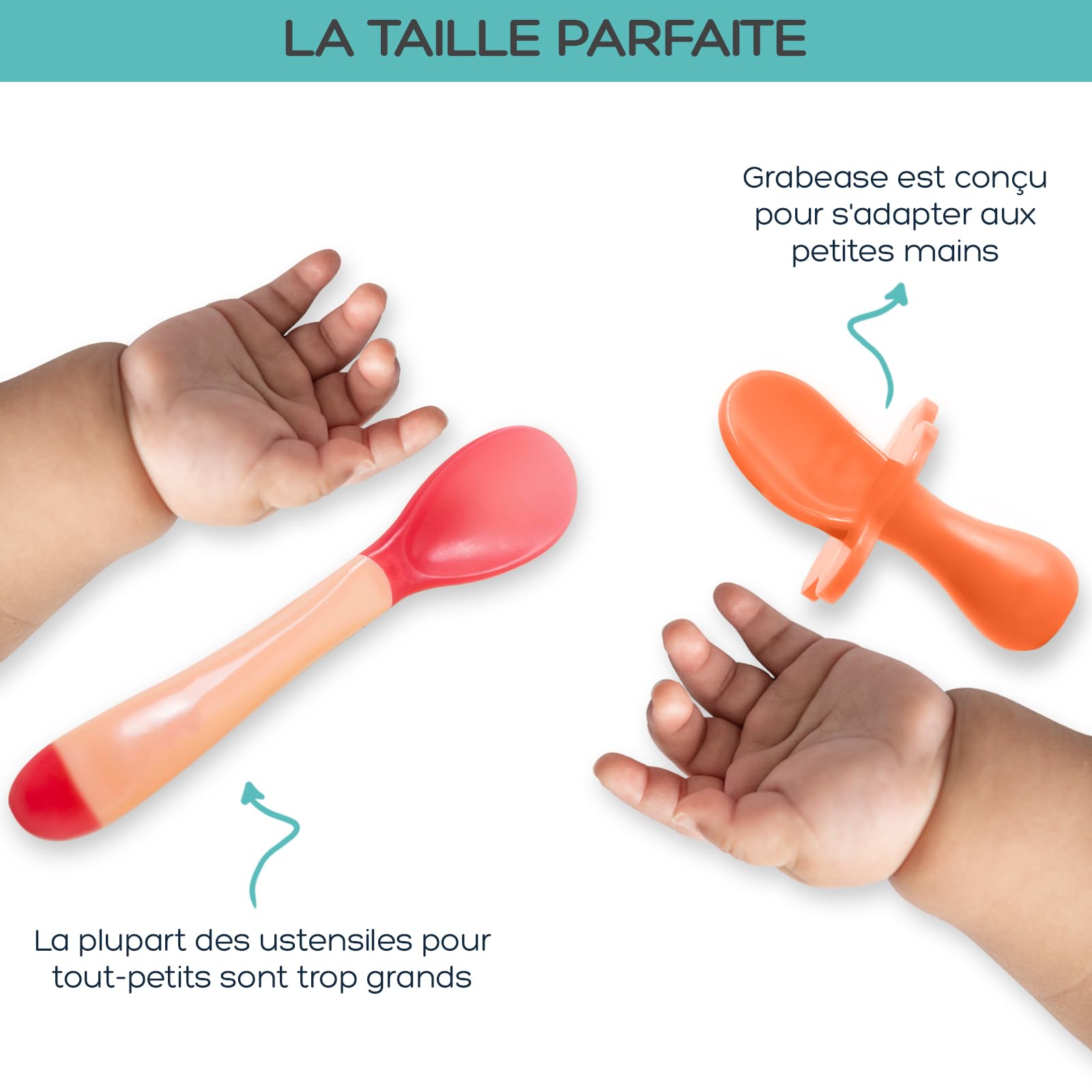 Grabease Argenterie pour tout-petit Cuillères et fourchettes pour bébé Argenterie pour bébé et cuillères, sans BPA et sans phtalate pour bébé et tout-petit, 1 ensemble, Orange