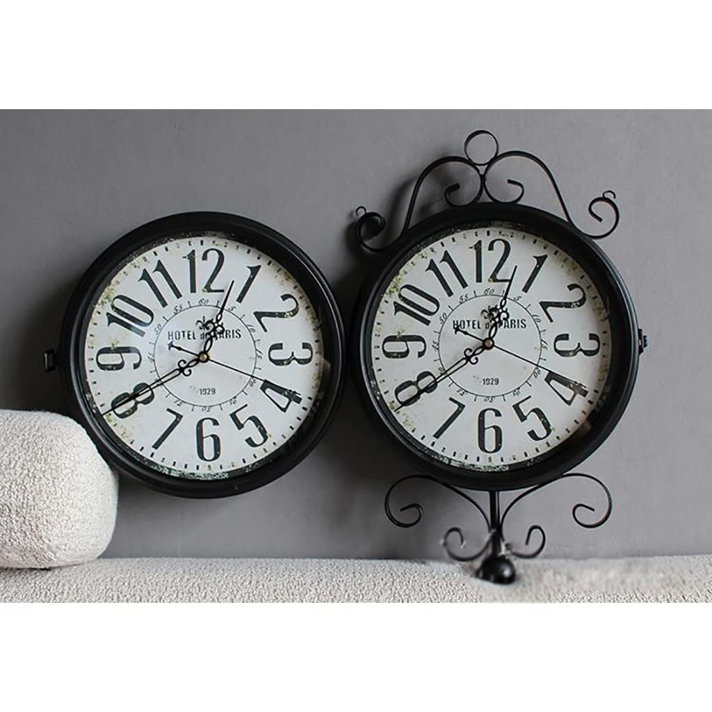インテリア時計 DOUBLE FACES WALL CLOCK BLACK Amazon.com: ZHZHZ Vintage Double Sided Wall Clock Black Mute Wall