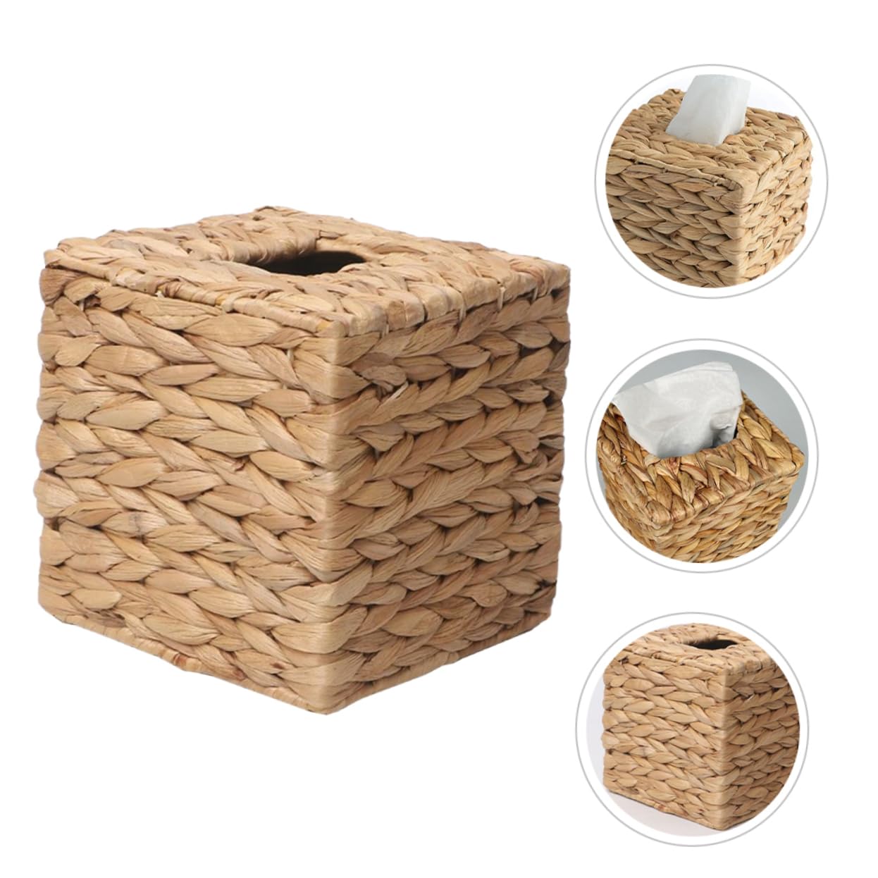 IMIKEYA Cestino Porta Fazzoletti Rettangolare Intrecciato Mano in Giunco Naturale Contenitore Di Tessuti Decorativo Per Casa Stile Country Organizer Salvaspazio Per Desktop