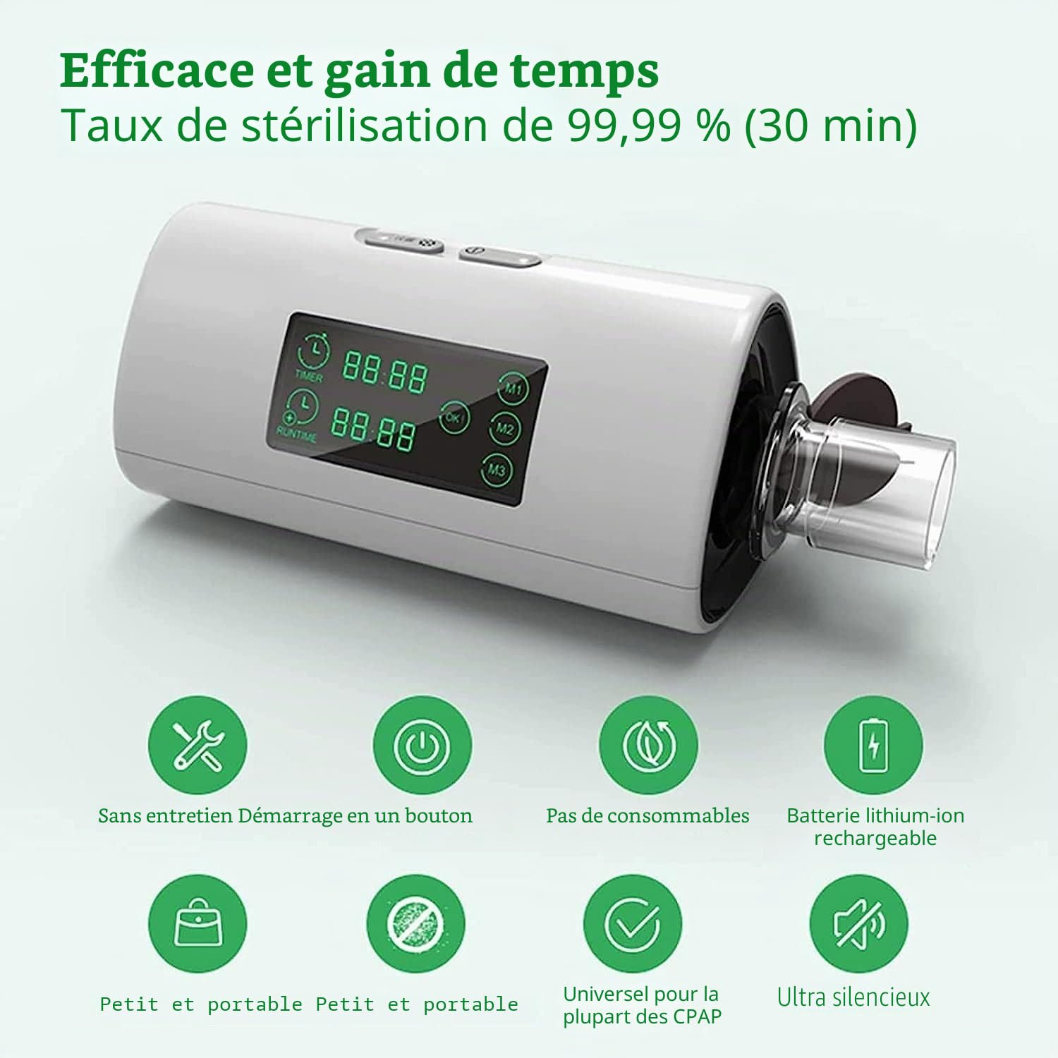 Nettoyeur Et Désinfectant CPAP Professionnel, Ventilateur À Ozone Rechargeable À 3 Modes, Stérilisateur, Machine De Nettoyage CPAP, For Machine CPAP, Tube À Air, Masque, Facile À Transporter