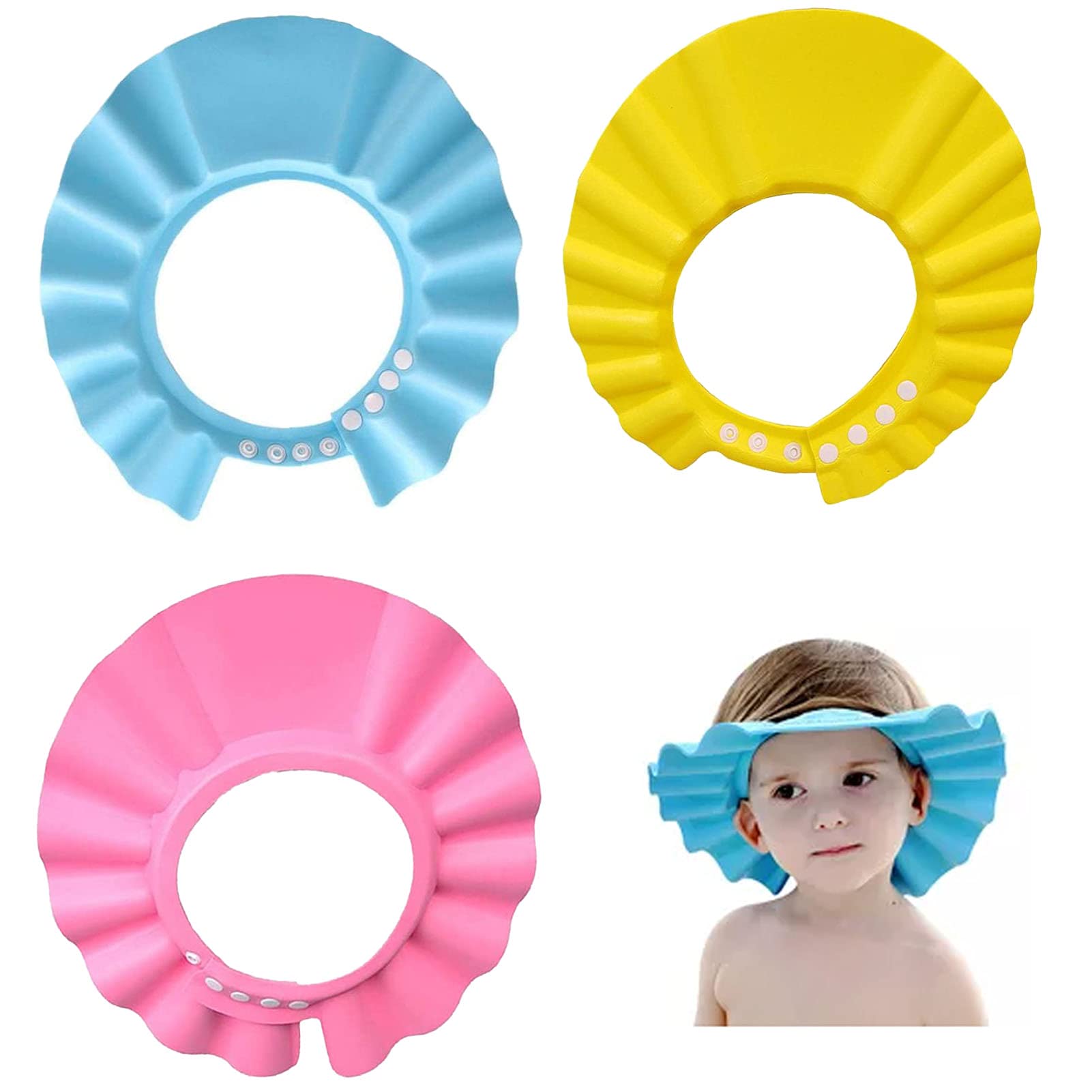 3 Pezzi Cappello Doccia Bambini, Doccia Cap per Bambino, cuffie per la doccia regolabili per impedire all'acqua di fluire verso gli occhi e il viso