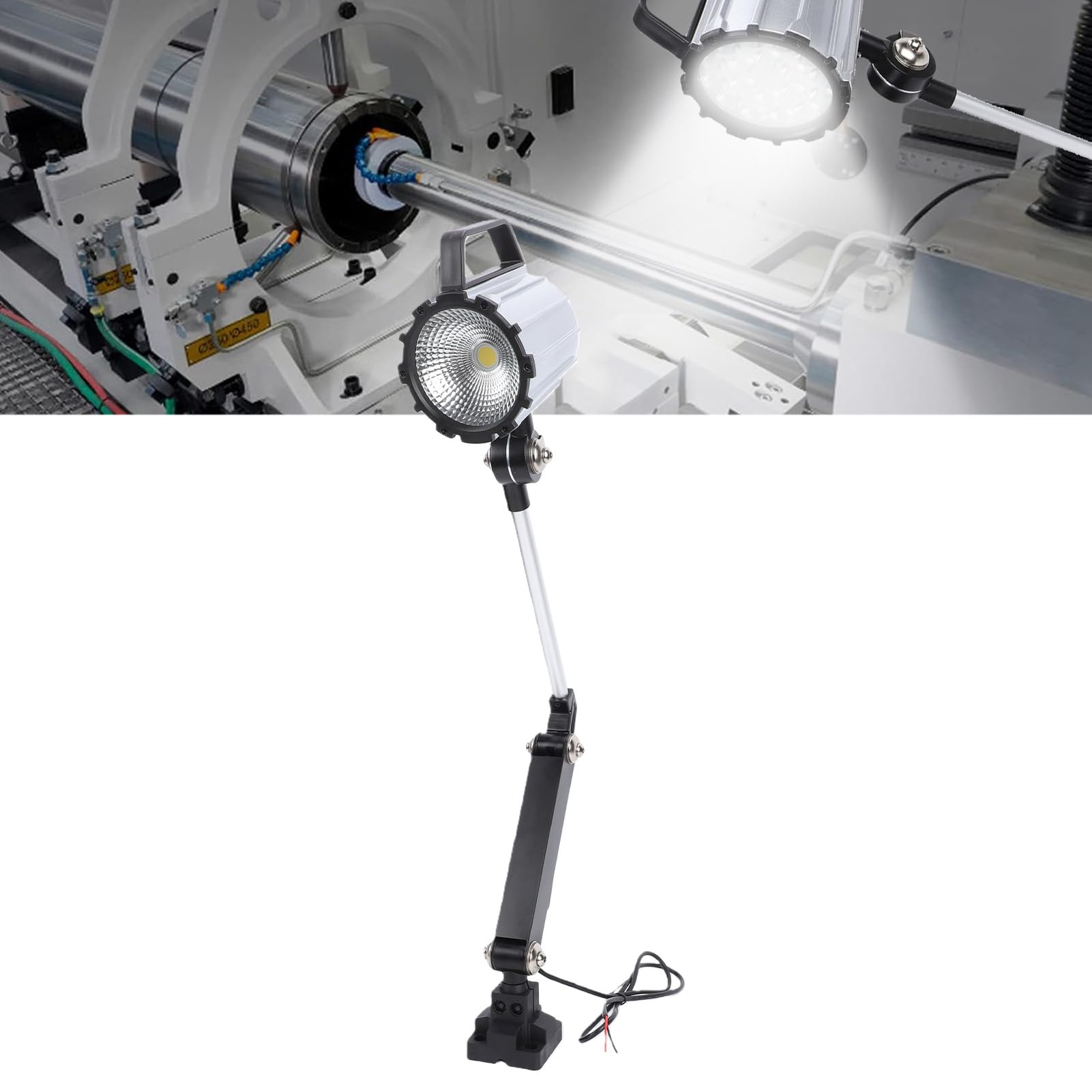 Fafeicy Luz de Torno de Madera 24W LED Articulado Luz de Máquina de Cabeza Ajustable de 360° para Tornos CNC Fresadoras Amoladoras 24V