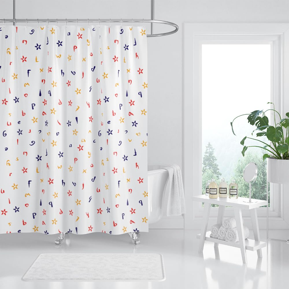 Cortina de Ducha Amarillo Azul Impresión Cortina Ducha Antimoho Impermeable Lavable Poliéster Tela con 12 Ganchos Bañera Cortinas de Baño para Familiar Dormitorio Hotel(180x220cm)