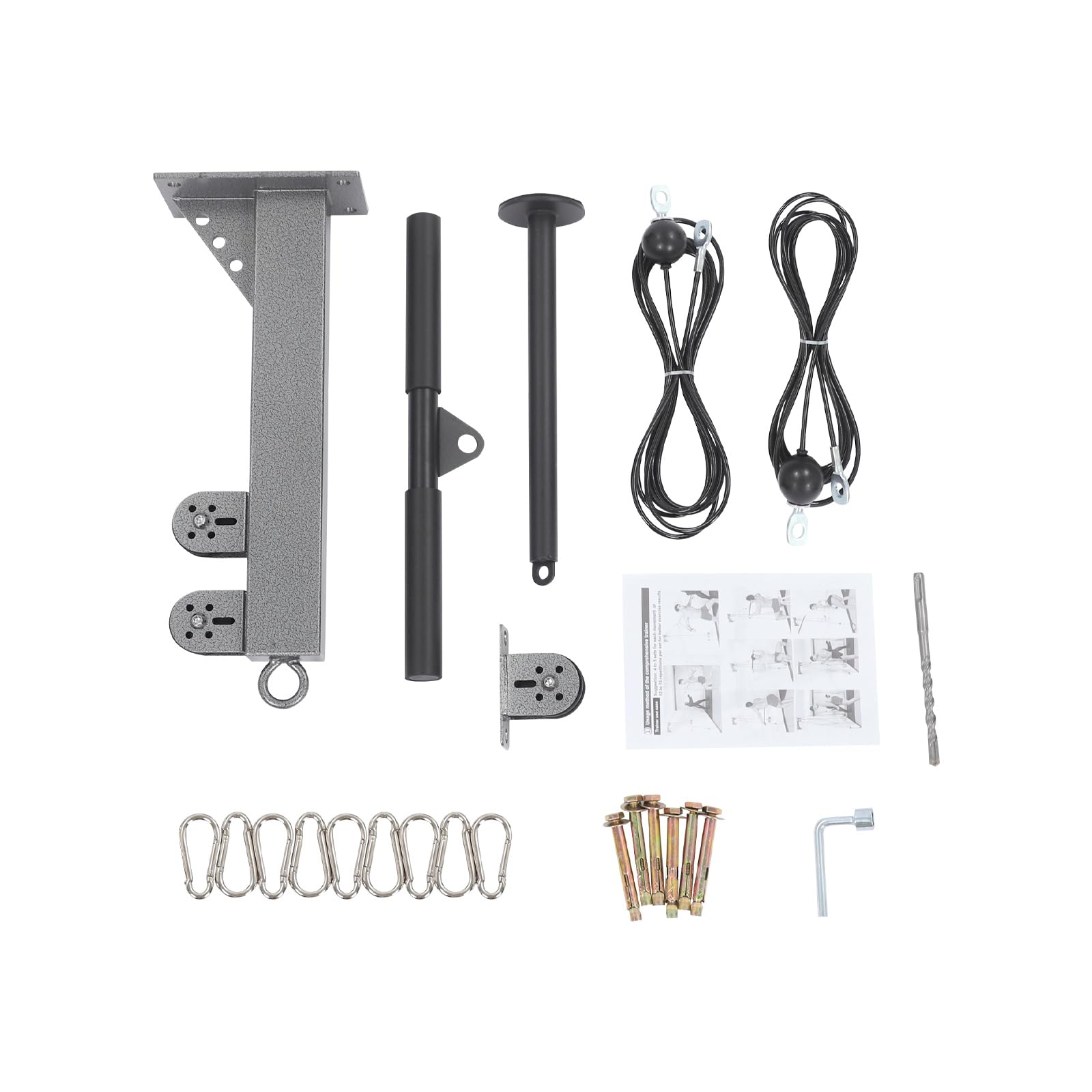 Juego de cables de fitness para montaje en pared, 150 kg, capacidad de carga para entrenamiento en casa, ejercicios, brazo, espalda, hombro, entrenamiento, color negro, ahorra espacio