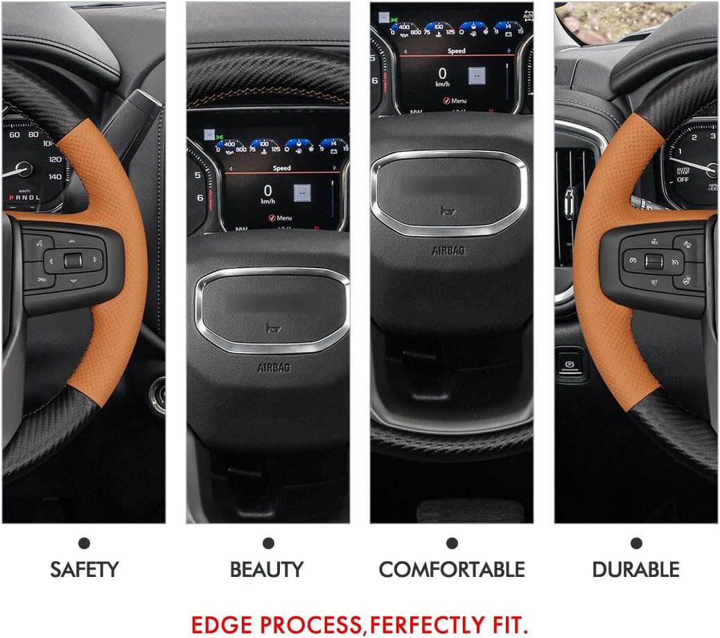 MEWANT Hand Stitch Car Steering Wheel Protector Wrap Cover for GMC Sierra 1500 2019-2023 / Sierra 1500 Limited 2022 / Sierra 2500 2020-2024 / Sierra 3500 2020-2024 / Yukon (XL) 2021-2023 Accessories