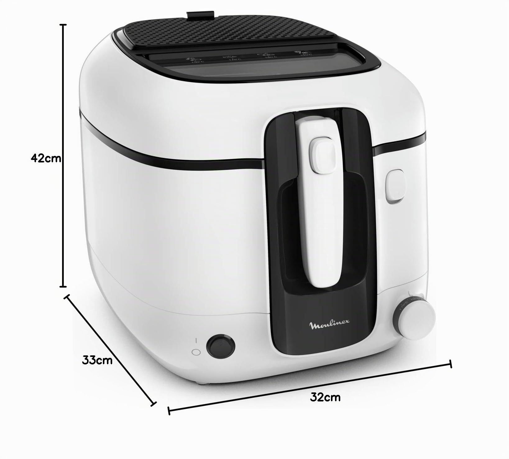 Moulinex Super Uno AM312010 - Freidora (2,2 L, capacidad 1,5 kg, patatas fritas 1800 W, termostato ajustable, limpieza automática, recipiente antiadherente extraíble, filtro antiolores, protección