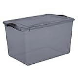 Large 66 Quart Storage Bin - Gray Tint Clear Plastic Container with Gray Latch Lid
