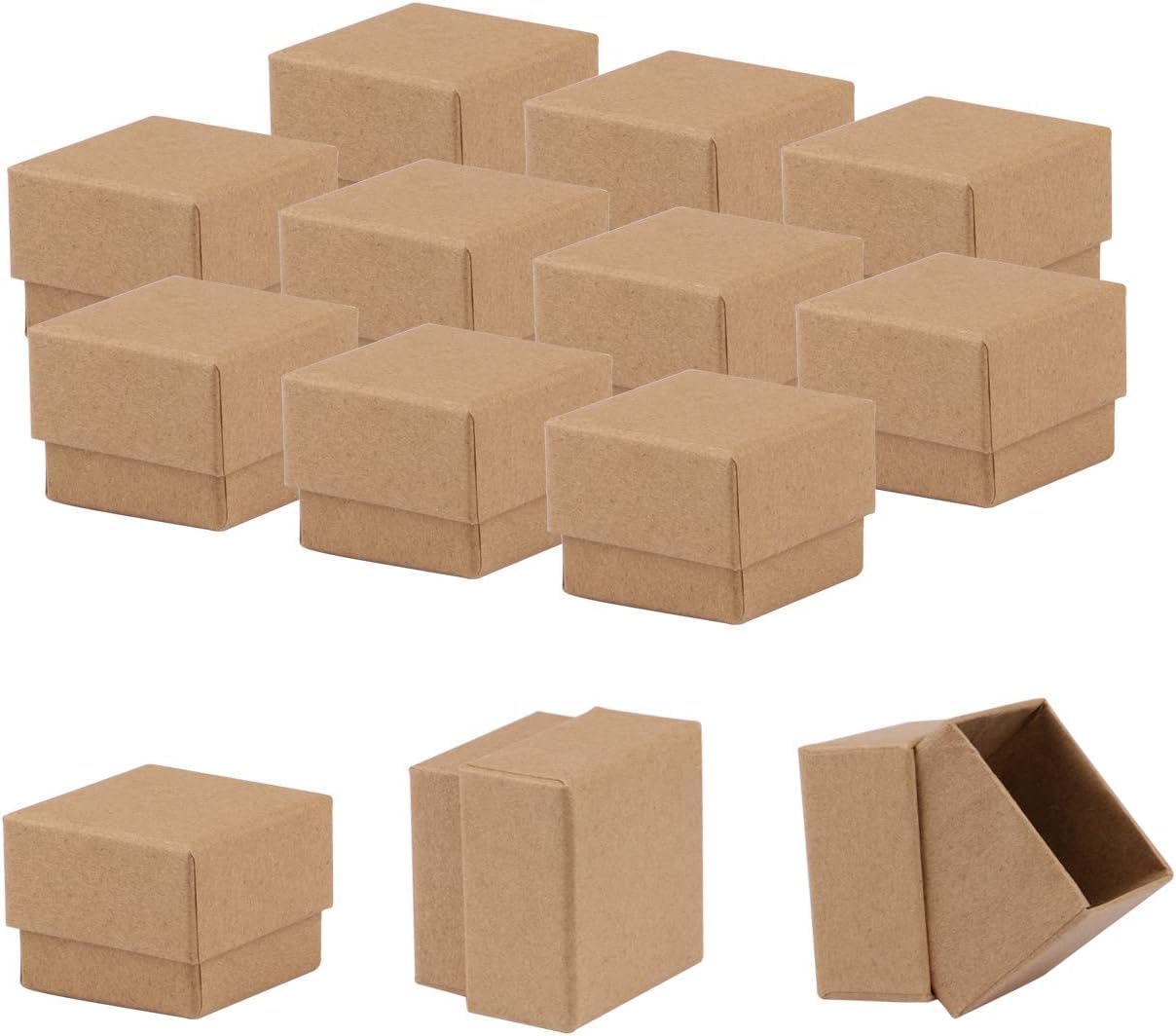 Sdootjewelry Ring Boxes Bulk, Ring Boxes for Small Business 100 Packs, Ring Gift Boxes Bulk 1.97’’ × 1.97’’ × 1.57’’, Brown Cardboard Ring Boxes with Foam