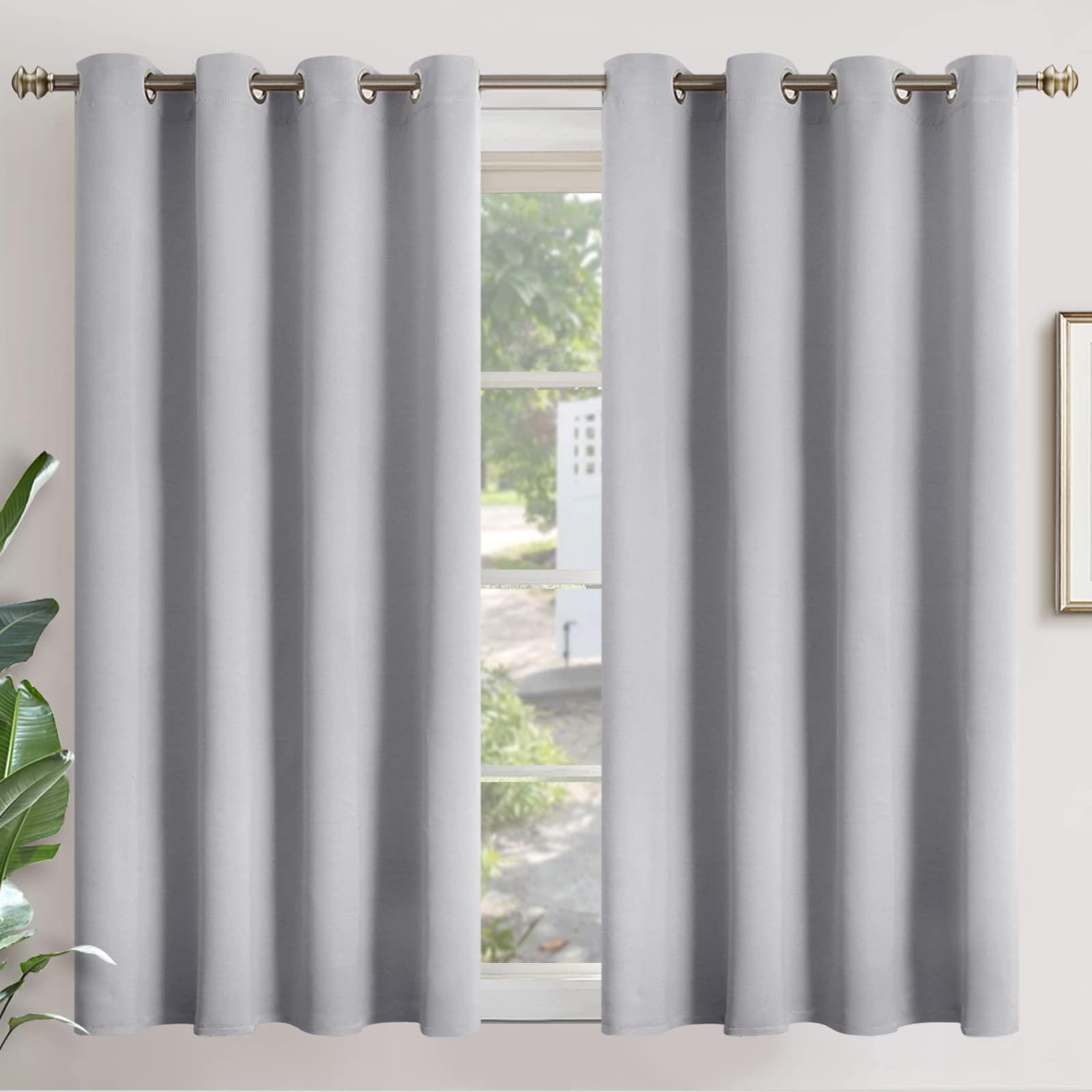 YoungsTex Short Blackout Curtains 45 Inches Length - Thermal Insulated with Grommet Room Darkening Window Drapes for Bedroom Basement Cafe, 2 Panels,
