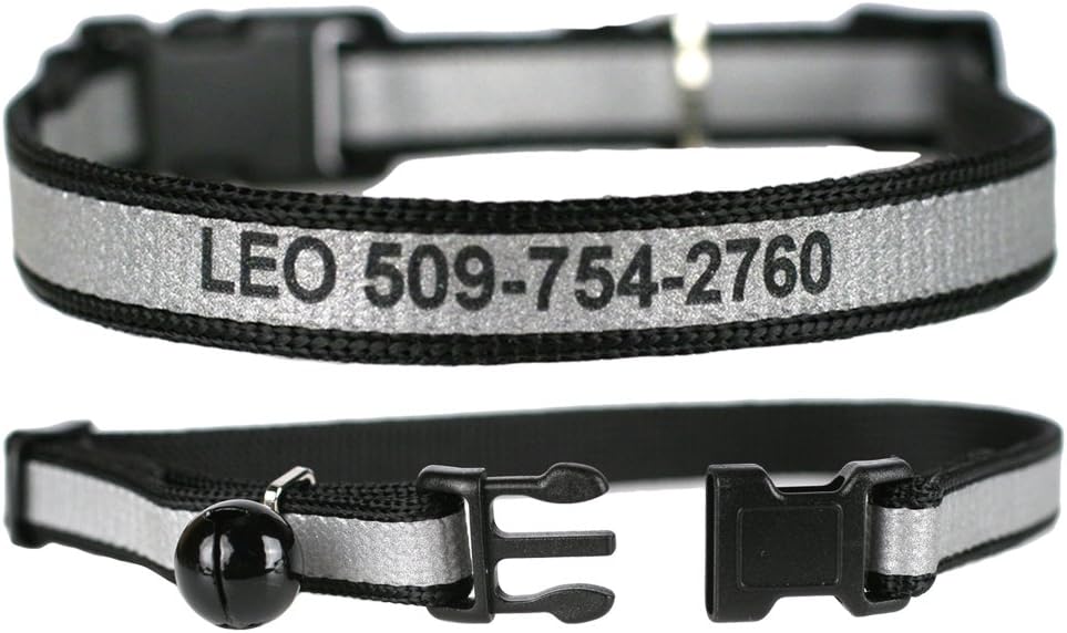 GoTags Personalized Reflective Cat Collars, Engraved Custom Cat Collar with Name and Phone, Breakaway Cat Collar with Safety Release Buckle and Bell, Adjustable for Cats and Kitten, (Pink)